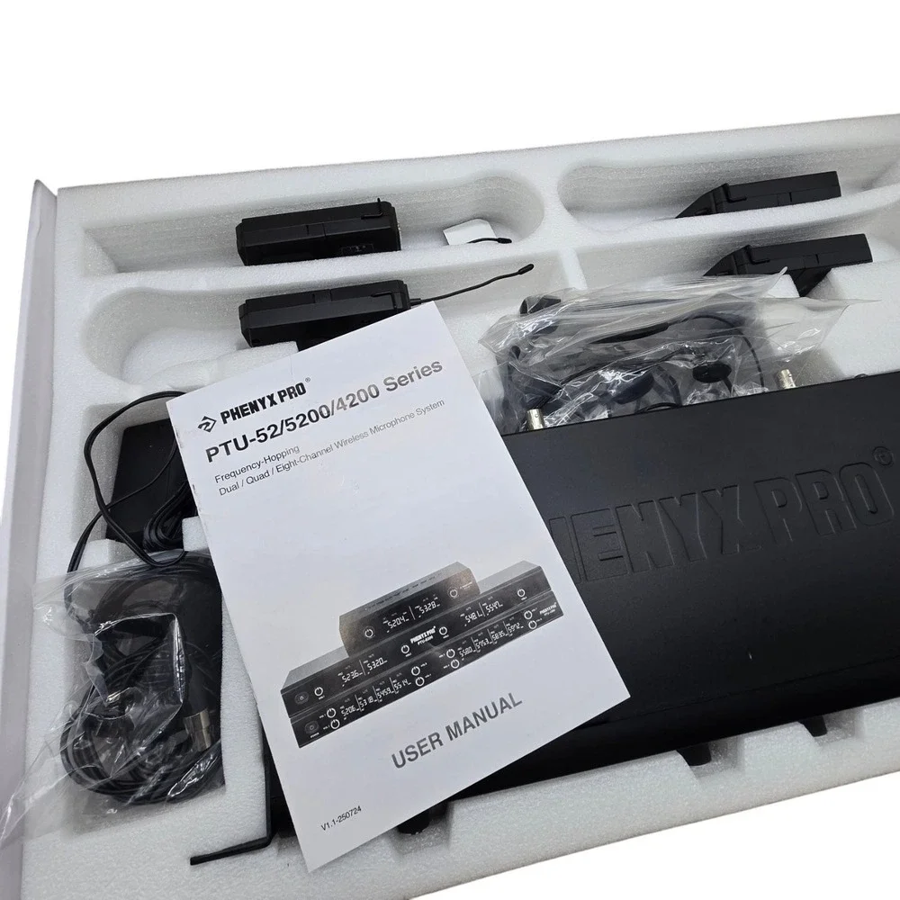 Phenyx Pro PTU-5200 4-Channel UHF Wireless Microphone System Bodypack Headset